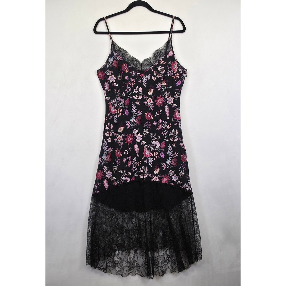 Boho Lace Whimsigoth Dress Women L Black Floral Romantic Slip Babydoll Maxi Date - Picture 2 of 15